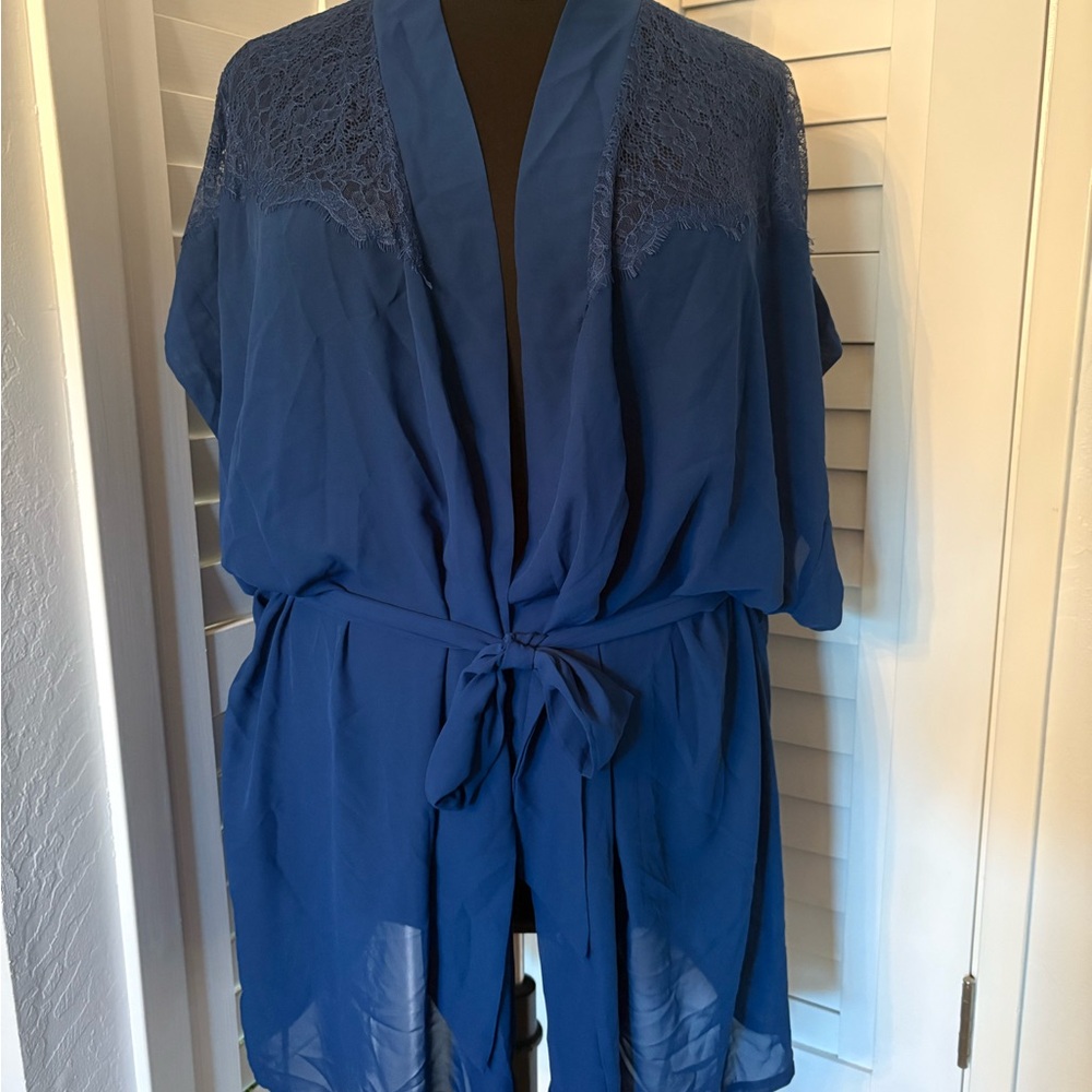Blue Sheer Lace Cacique Kimono Robe